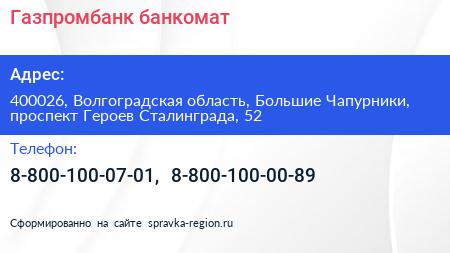 Газпромбанк банкомат - визитка