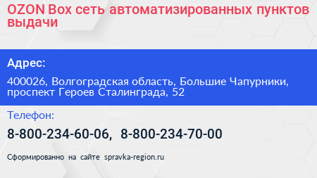 OZON Box сеть автоматизированных пунктов выдачи - визитка