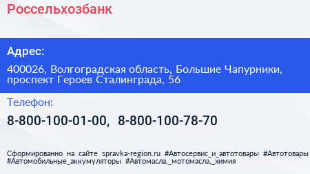 Россельхозбанк - визитка