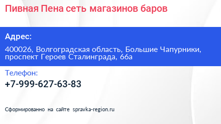 Пивная Пена сеть магазинов баров - визитка