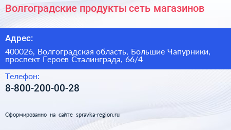 Волгоградские продукты сеть магазинов - визитка