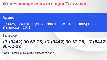 Железнодорожная станция Татьянка - визитка