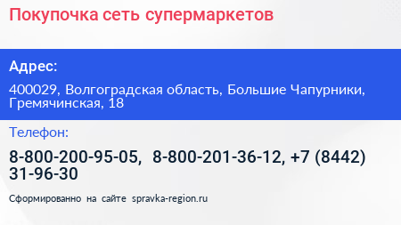 Покупочка сеть супермаркетов - визитка