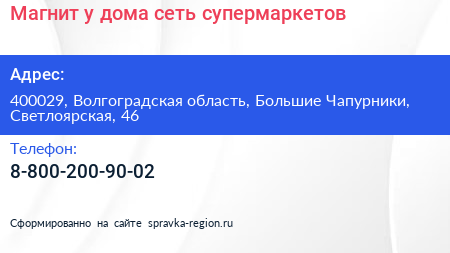 Магнит у дома сеть супермаркетов - визитка