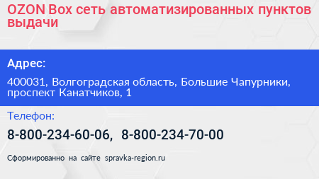 OZON Box сеть автоматизированных пунктов выдачи - визитка