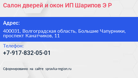 Салон дверей и окон ИП Шарипов Э Р  - визитка