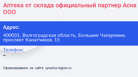 Аптека от склада официальный партнер Асна ООО - визитка