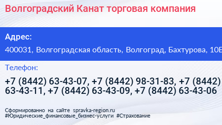 Волгоградский Канат торговая компания - визитка