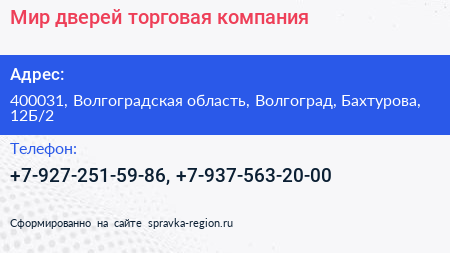 Мир дверей торговая компания - визитка