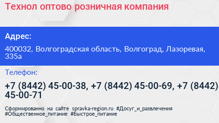 Технол оптово розничная компания - визитка