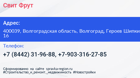 Свит Фрут - визитка