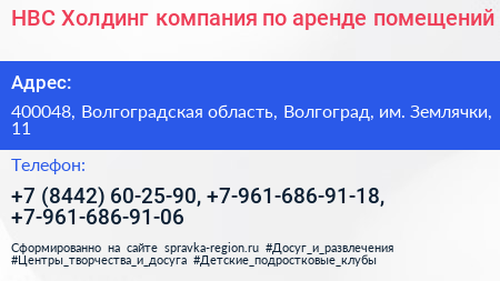 НВС Холдинг компания по аренде помещений - визитка