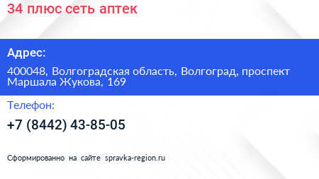 34 плюс сеть аптек - визитка