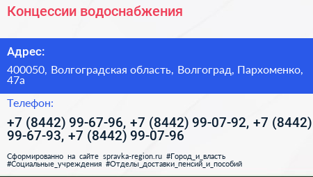 Концессии водоснабжения - визитка