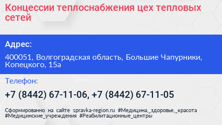 Концессии теплоснабжения цех тепловых сетей - визитка