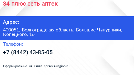 34 плюс сеть аптек - визитка