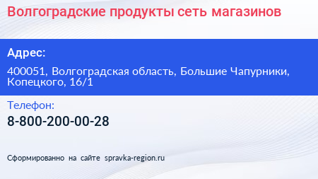 Волгоградские продукты сеть магазинов - визитка