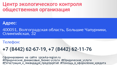 Центр экологического контроля общественная организация - визитка
