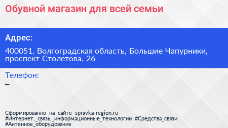 Обувной магазин для всей семьи - визитка