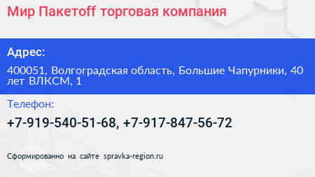 Мир Пакетоff торговая компания - визитка