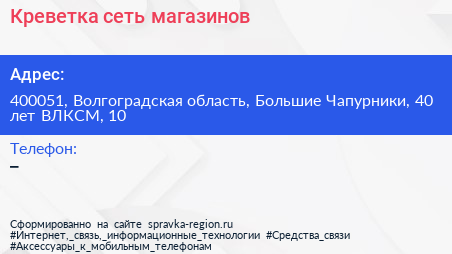 Креветка сеть магазинов - визитка