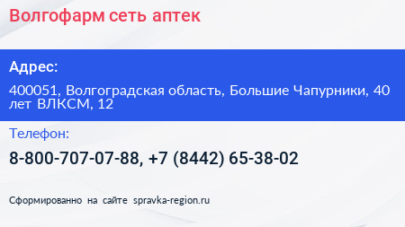 Волгофарм сеть аптек - визитка