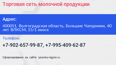 Торговая сеть молочной продукции - визитка