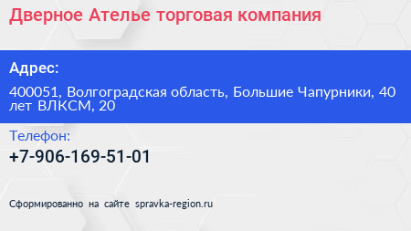 Дверное Ателье торговая компания - визитка