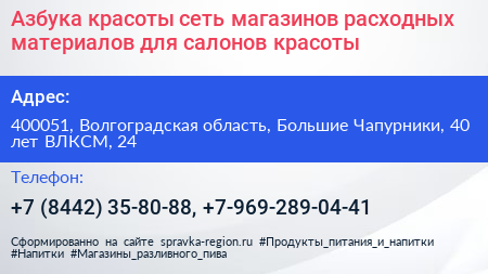 Азбука красоты сеть магазинов расходных материалов для салонов красоты - визитка