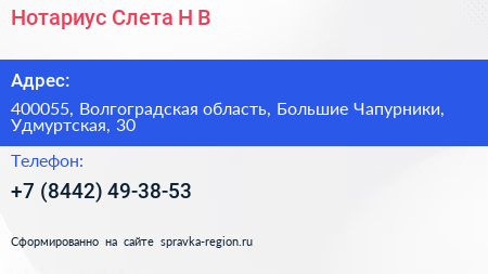 Нотариус Слета Н В  - визитка