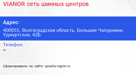 VIANOR сеть шинных центров - визитка