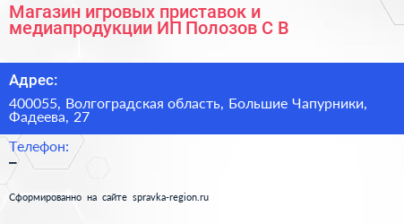 Магазин игровых приставок и медиапродукции ИП Полозов С В  - визитка