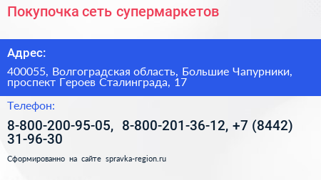 Покупочка сеть супермаркетов - визитка