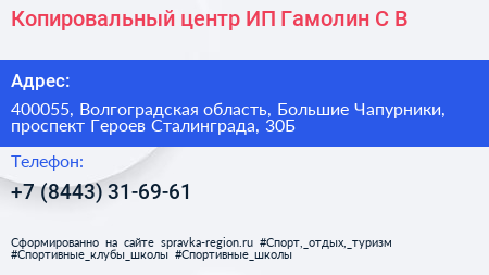 Копировальный центр ИП Гамолин С В  - визитка