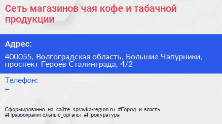 Сеть магазинов чая кофе и табачной продукции - визитка