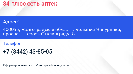 34 плюс сеть аптек - визитка