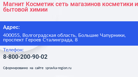 Магнит Косметик сеть магазинов косметики и бытовой химии - визитка