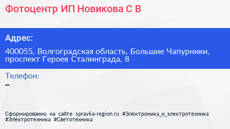 Фотоцентр ИП Новикова С В  - визитка