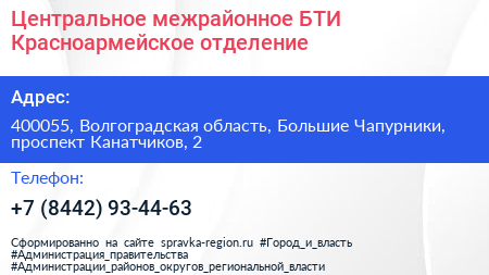Центральное межрайонное БТИ Красноармейское отделение - визитка
