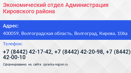 Экономический отдел Администрация Кировского района - визитка