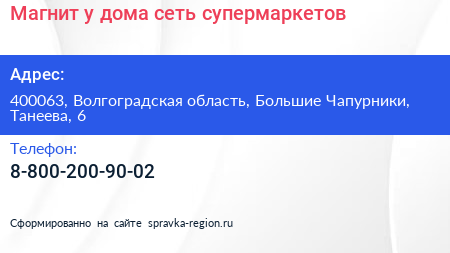 Магнит у дома сеть супермаркетов - визитка