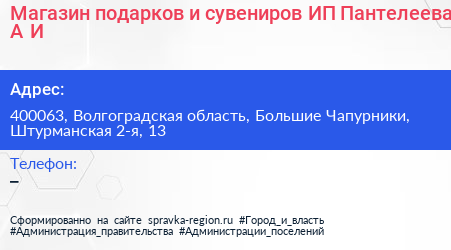 Магазин подарков и сувениров ИП Пантелеева А И  - визитка