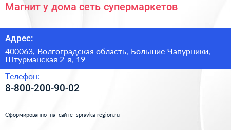 Магнит у дома сеть супермаркетов - визитка