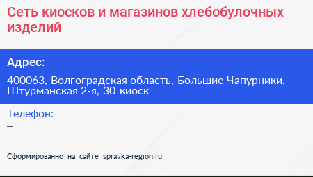 Сеть киосков и магазинов хлебобулочных изделий - визитка