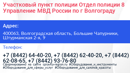 Участковый пункт полиции Отдел полиции 8 Управление МВД России по г Волгограду - визитка