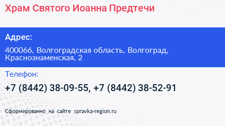 Храм Святого Иоанна Предтечи - визитка