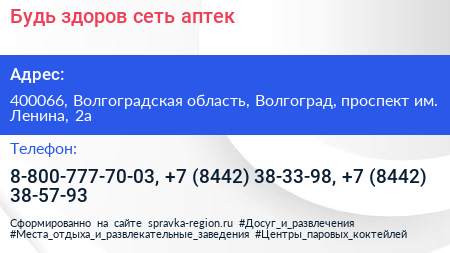 Будь здоров сеть аптек - визитка