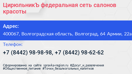 ЦирюльникЪ федеральная сеть салонов красоты - визитка