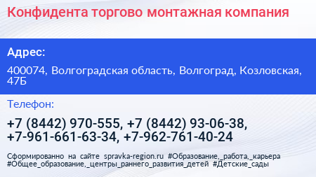 Конфидента торгово монтажная компания - визитка