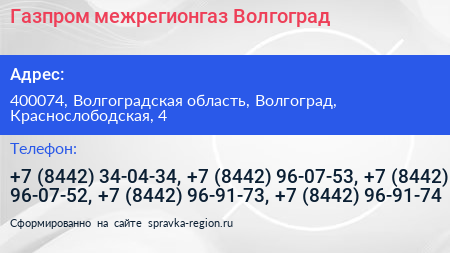 Газпром межрегионгаз Волгоград - визитка